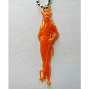 Halloween Plastic Devil Satan Keychain Charm Gothic Spooky Gift Orange Vintage